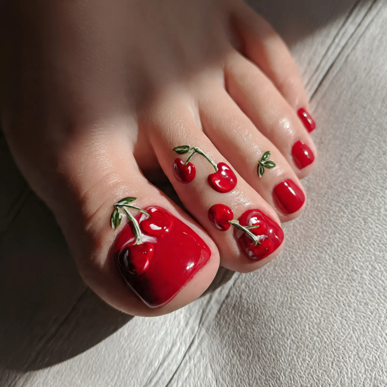 cherry red summer toe nails