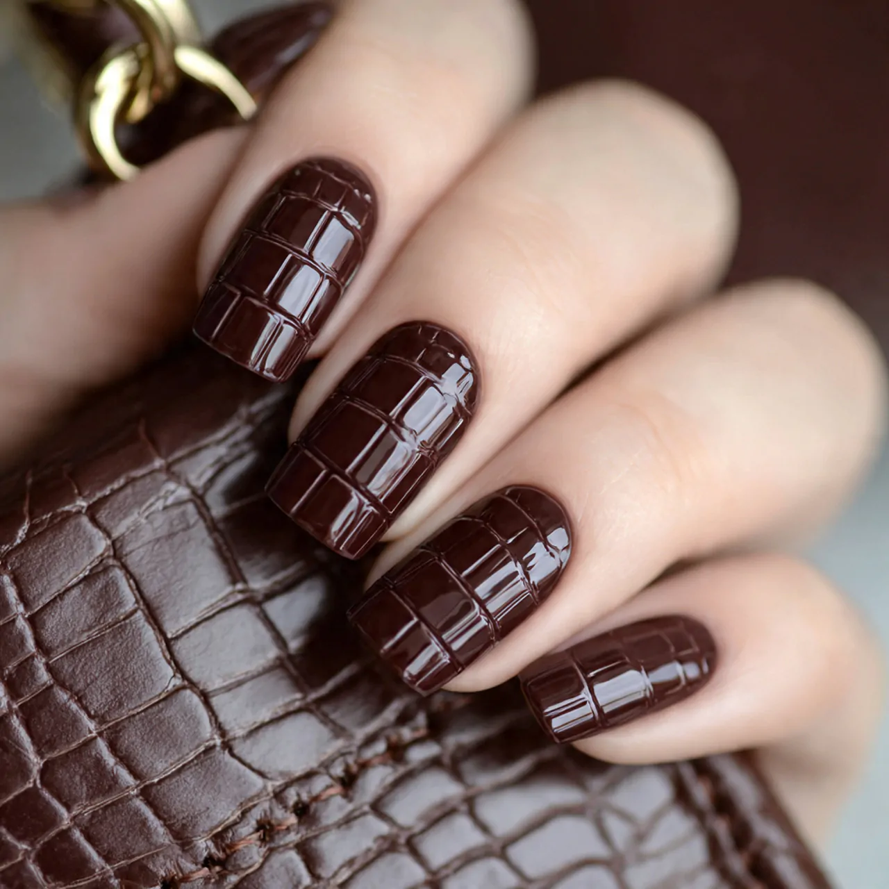 Animal Print Nails: 15 Chic, Wearable, and Statement-Making Designs Worth Saving 10 chocolate croc effect nails flawless nails