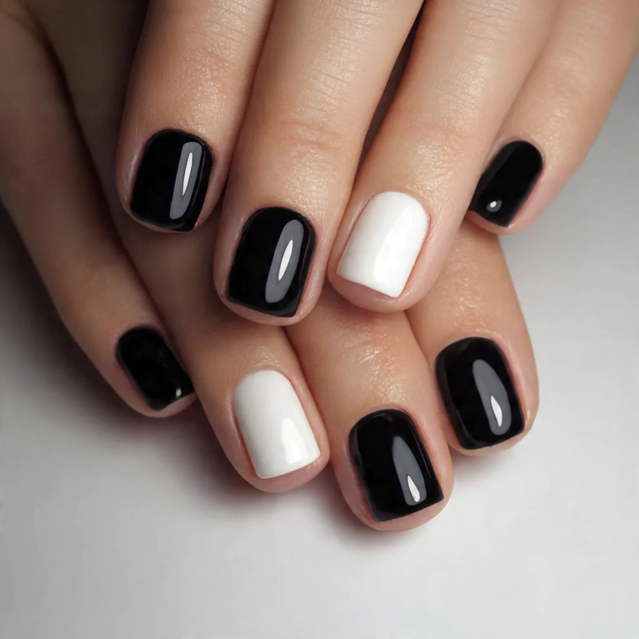 classic glossy black and white nails attractive na