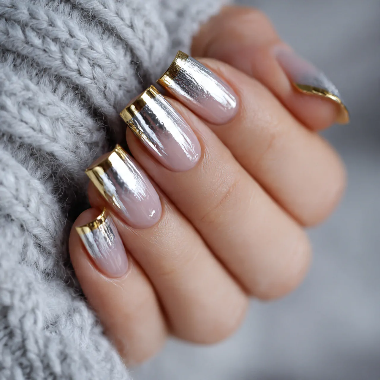 metallic french tip nails