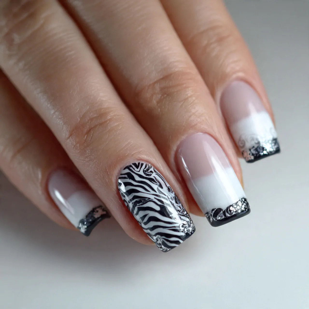 Animal Print Nails: 15 Chic, Wearable, and Statement-Making Designs Worth Saving 3 monochrome zebra french nails attractive nails