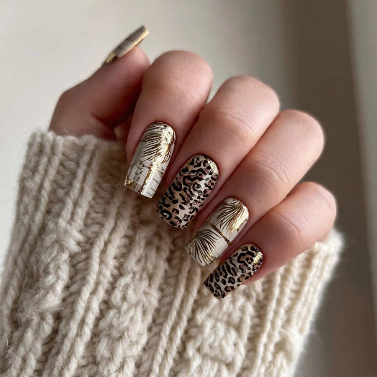 Animal Print Nails: 15 Chic, Wearable, and Statement-Making Designs Worth Saving 12 neutral safari mix and match nails attractive nail