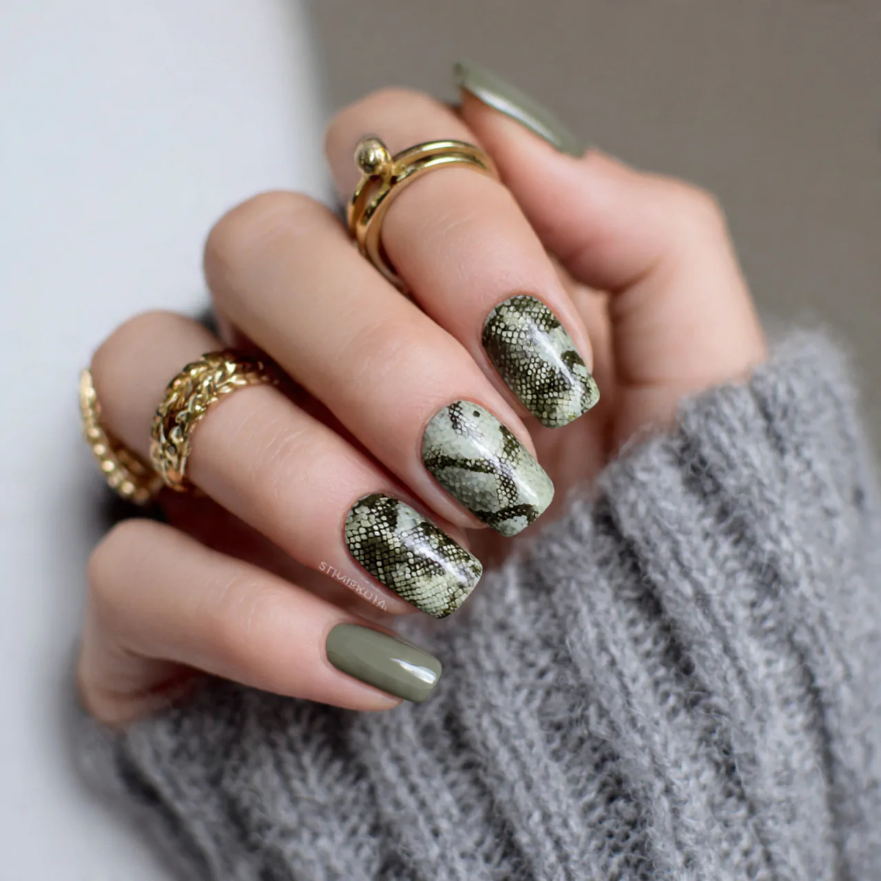 Animal Print Nails: 15 Chic, Wearable, and Statement-Making Designs Worth Saving 7 olive snake print nails attractive nails