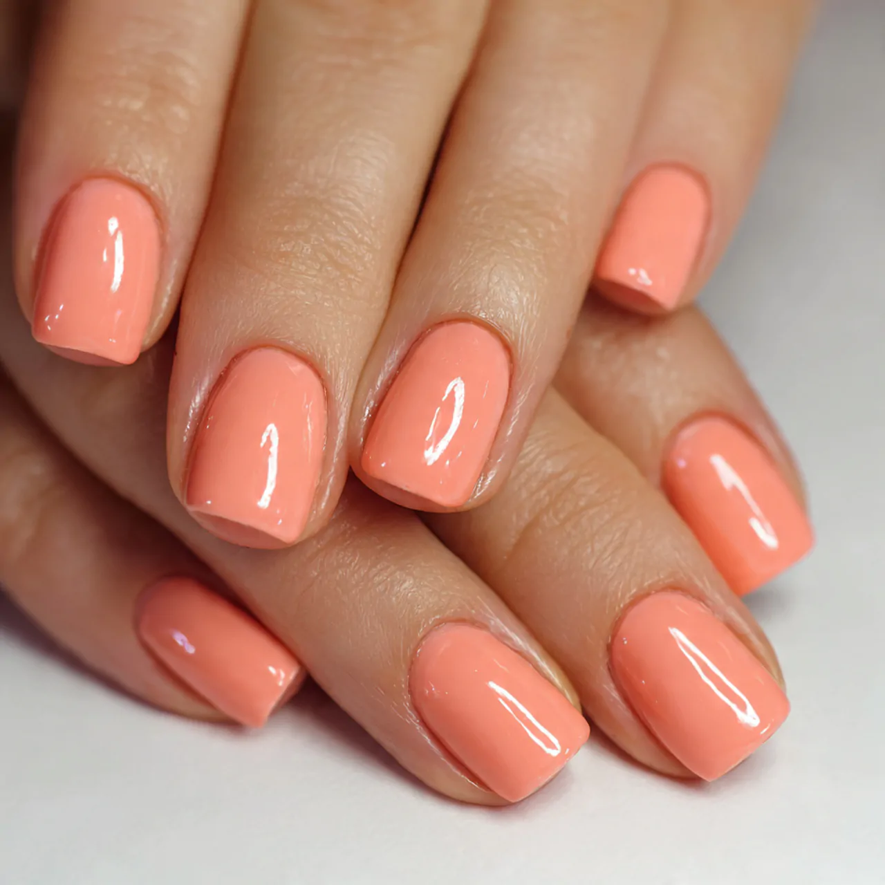 peachy coral simple nails cool look nails