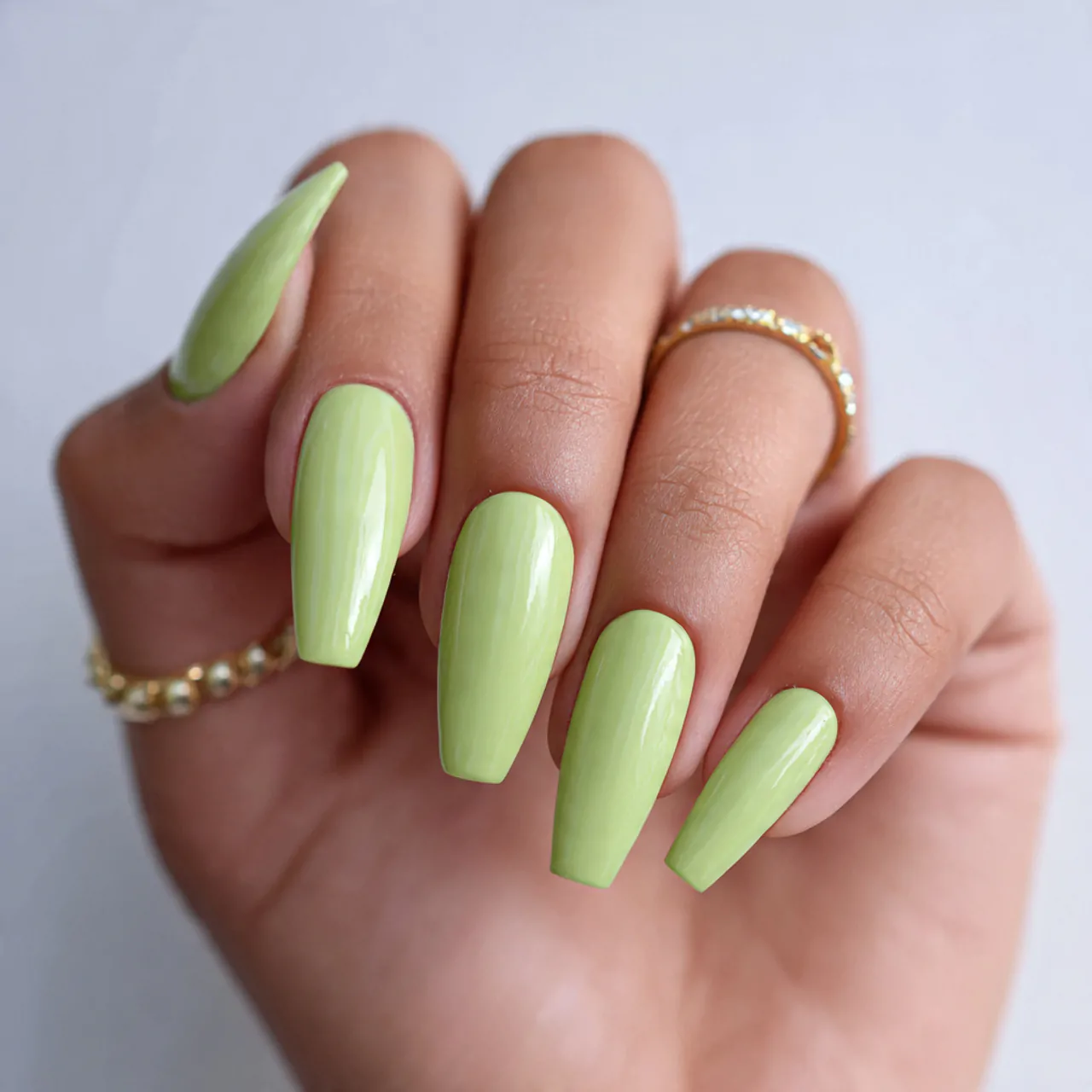 Press-On Nails: 15 Chic, Wearable Designs That Look Salon-Finished 8 pistachio green micro tip press on nails natural n