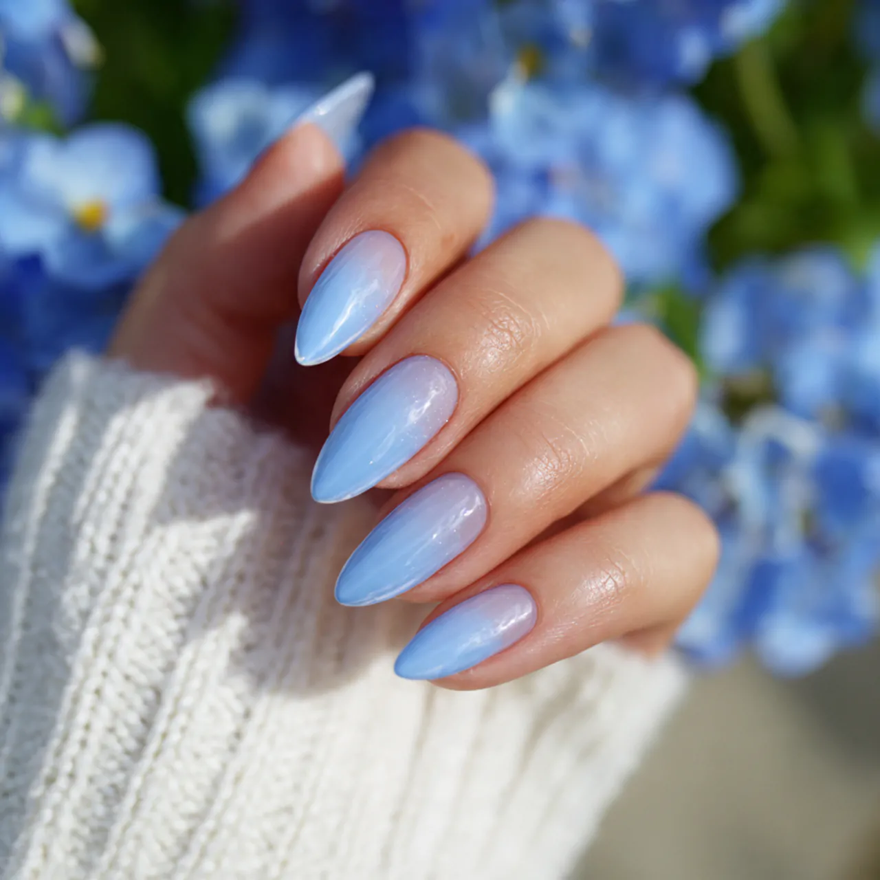 soft sky blue micro tips nails