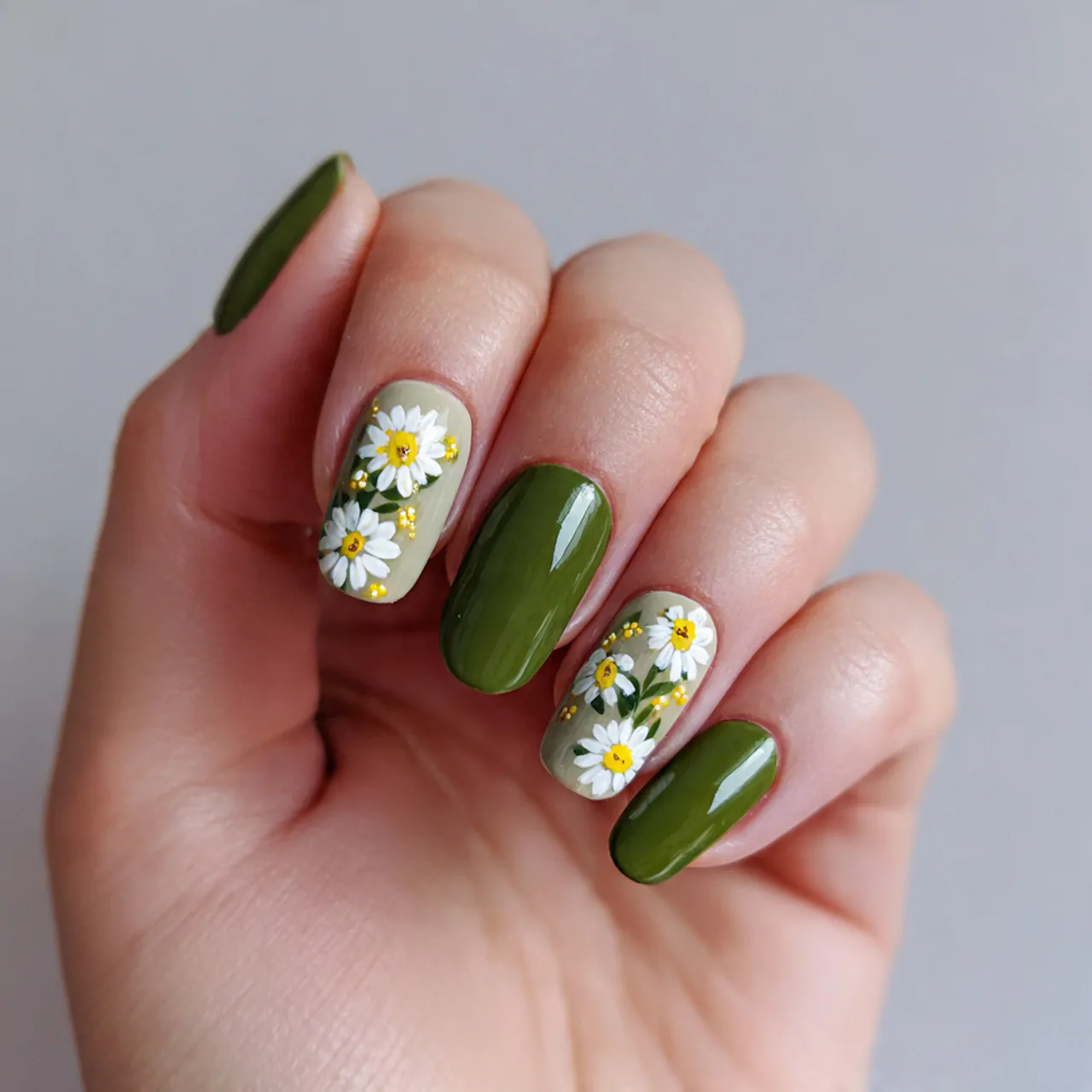 tiny daisy accent nails
