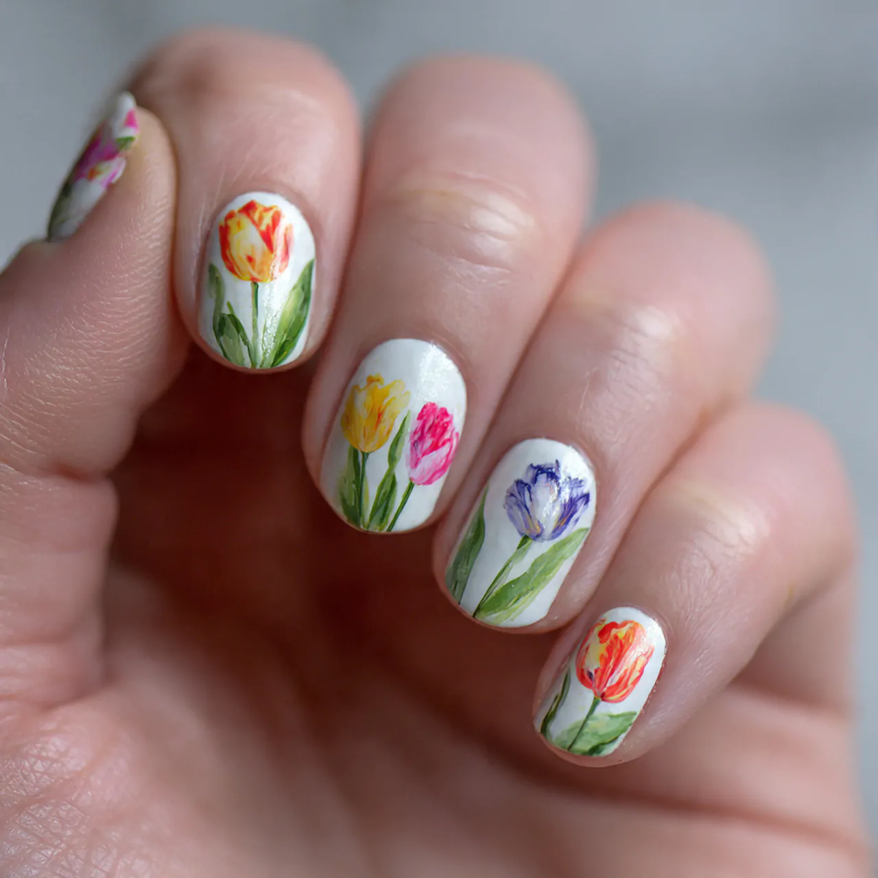 watercolor tulip nails
