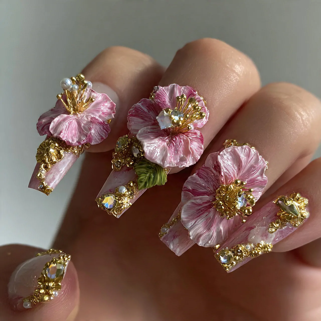 3d sculpted flower nails