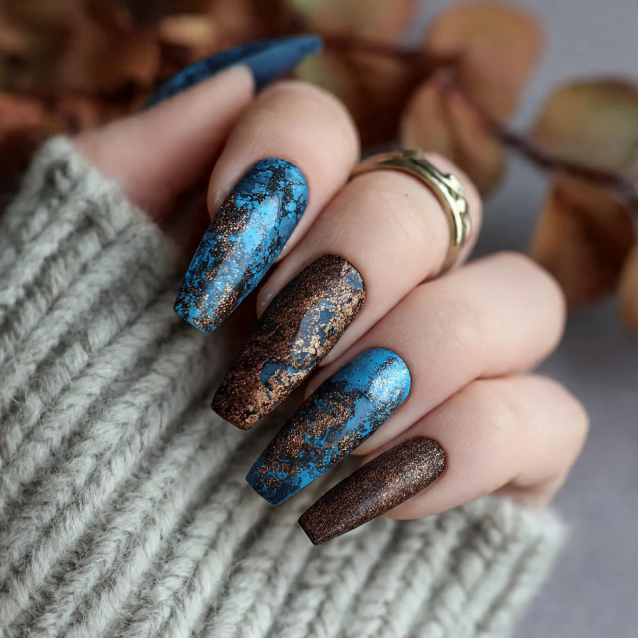 Blue and Brown Nails: 15 Stylish Color Combos That Feel Modern, Chic, and Wearable 15 blue and brown velvet nails
