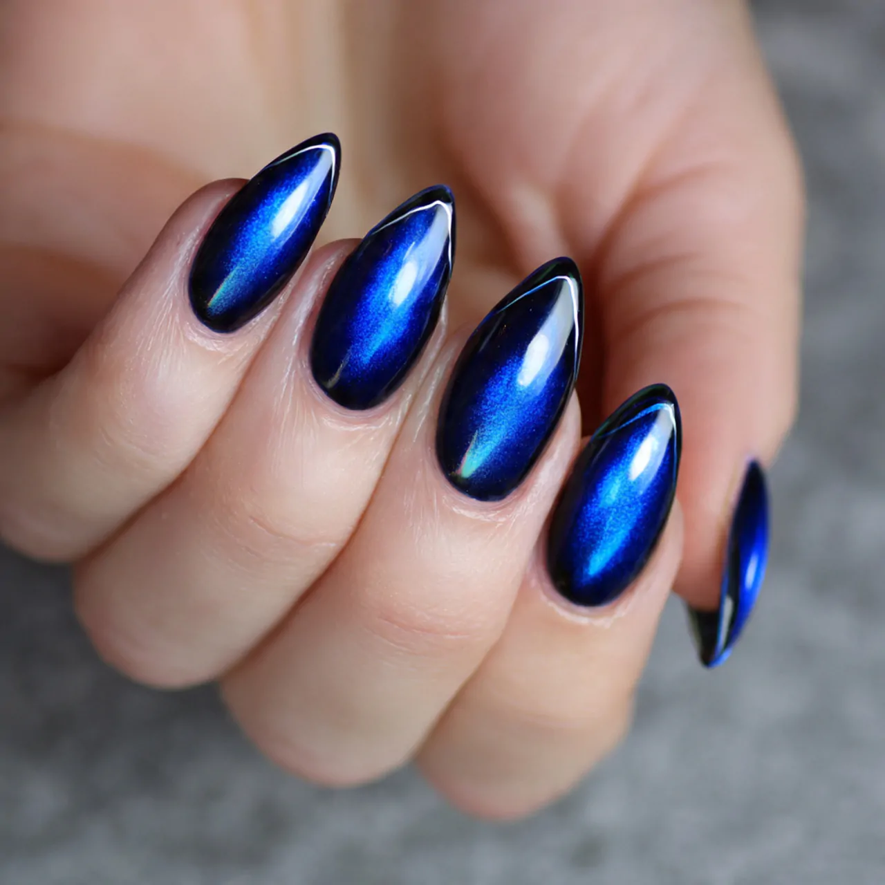 blue cat eye french tip nails