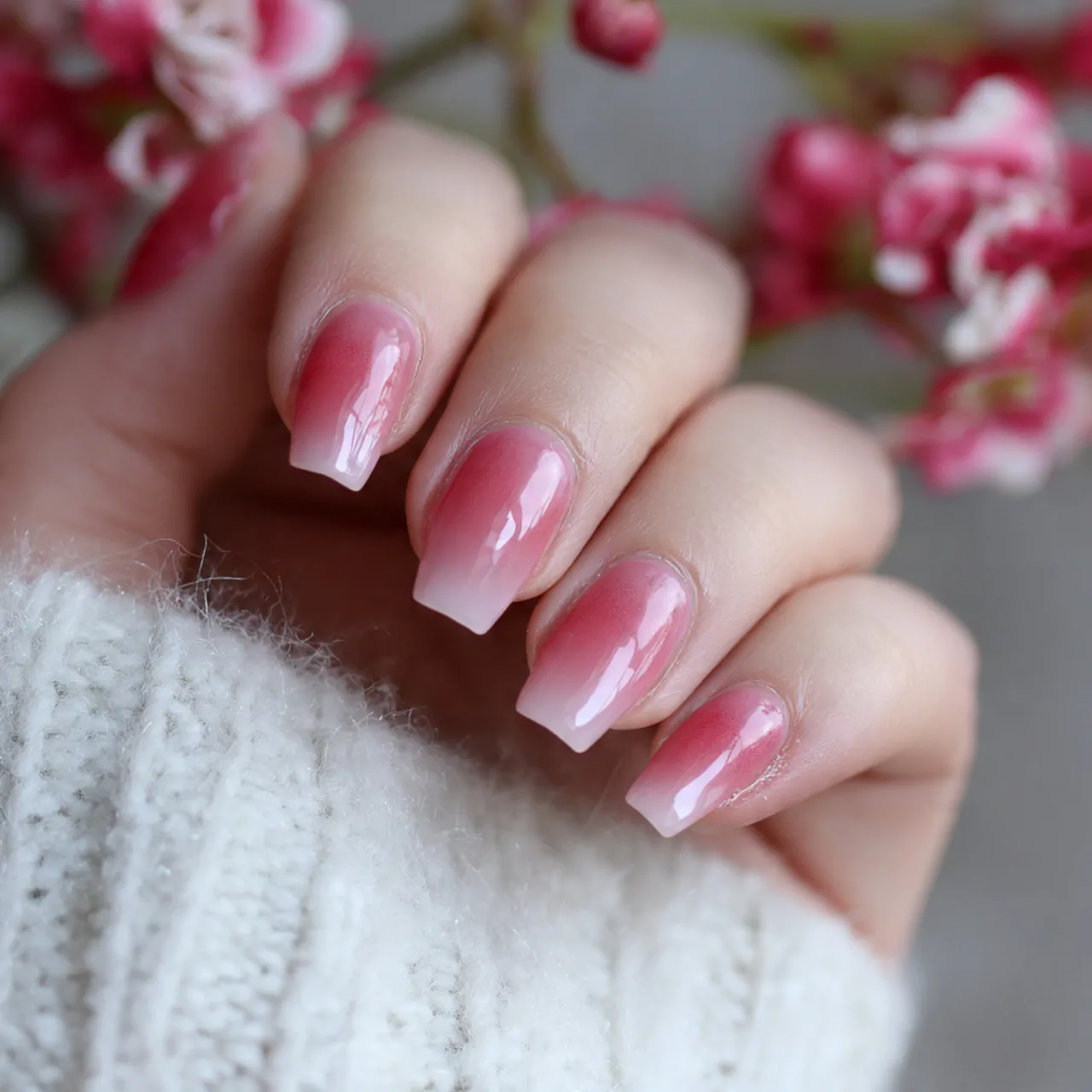 blush ombr work nails