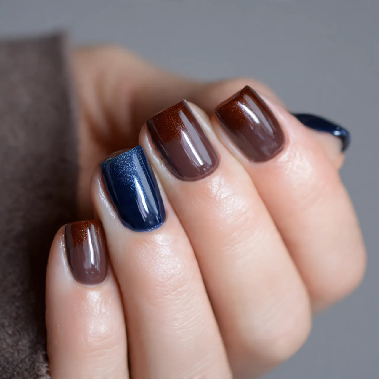 Blue and Brown Nails: 15 Stylish Color Combos That Feel Modern, Chic, and Wearable 2 chocolate brown and navy color block nails