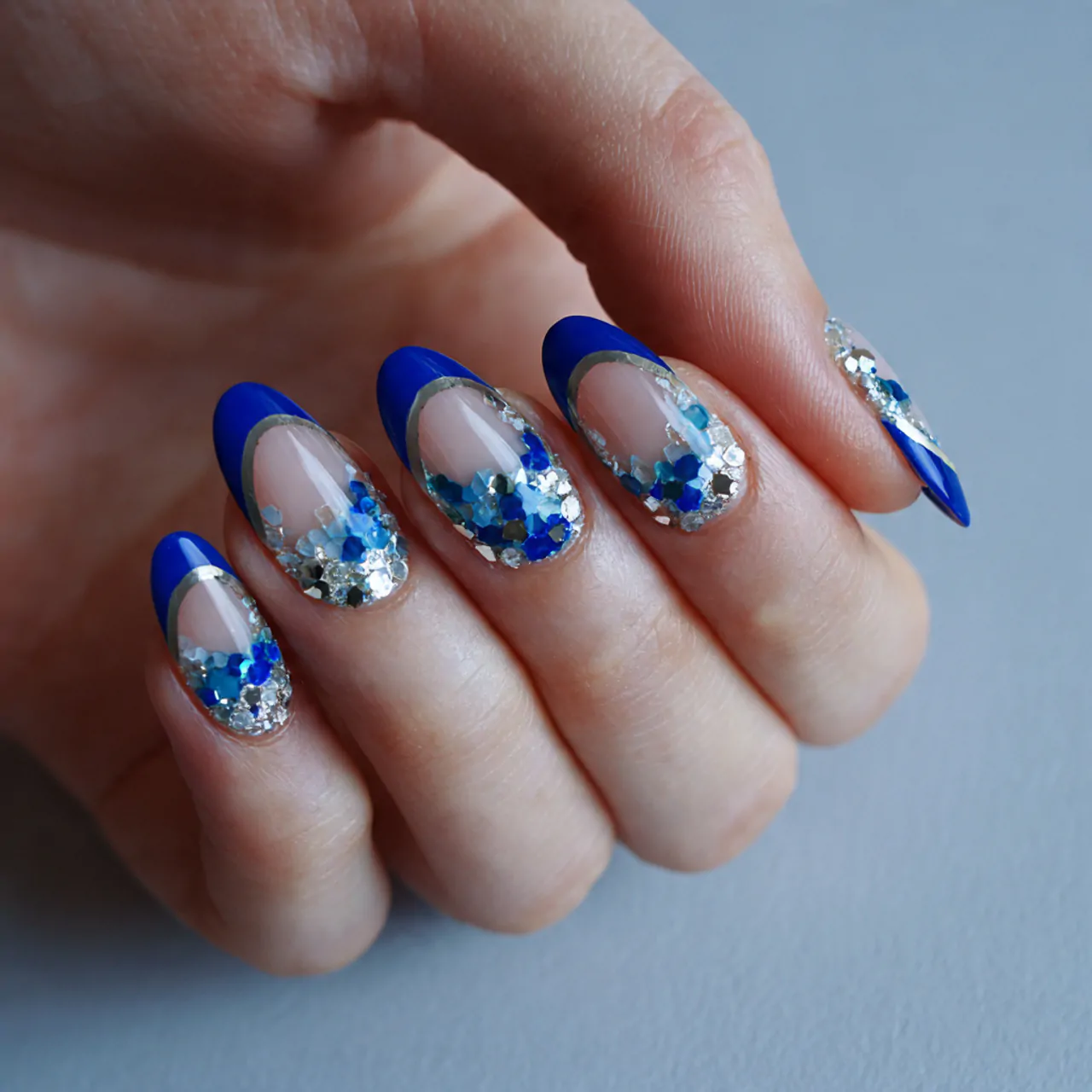 cobalt negative space nails