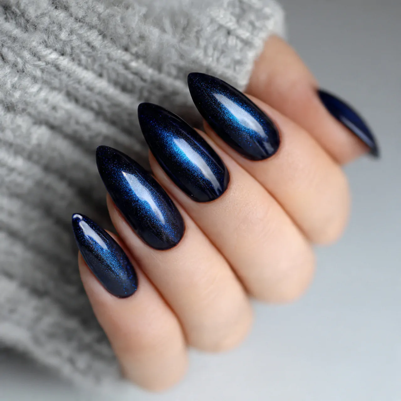 deep navy blue cat eye nails