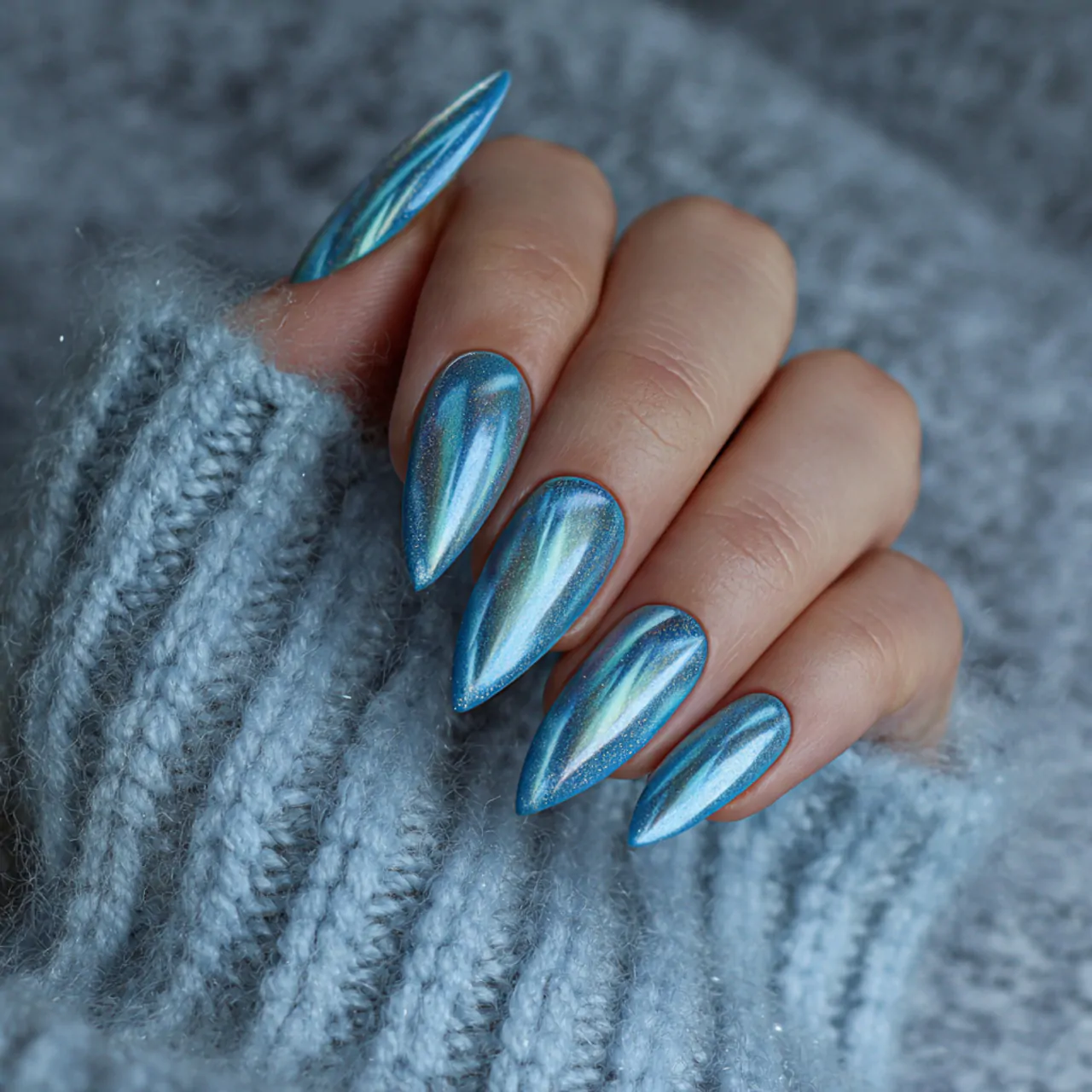 icy blue cat eye nails