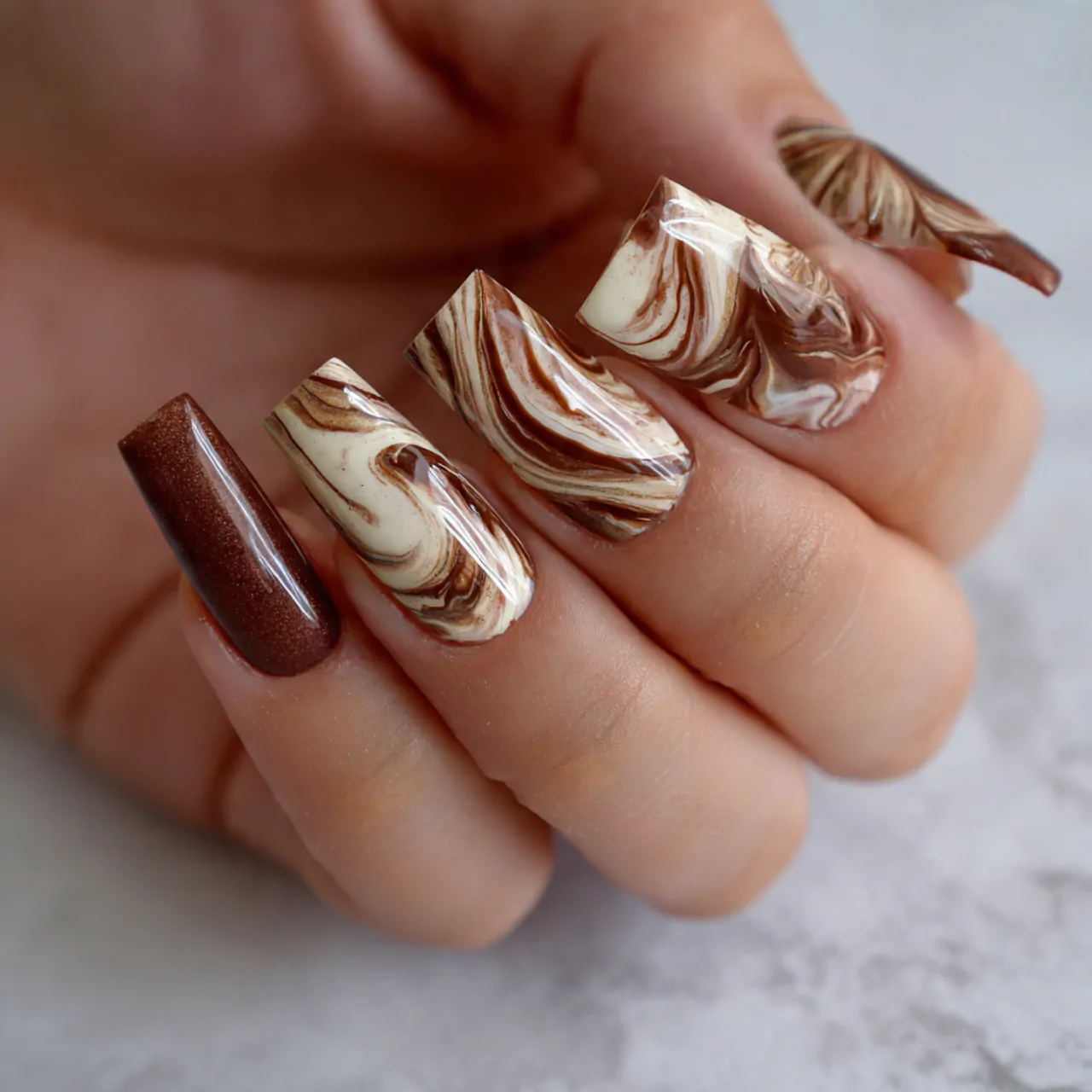 latte swirl acrylic nails