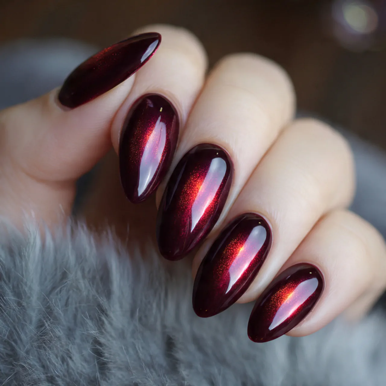 maroon cat eye nails
