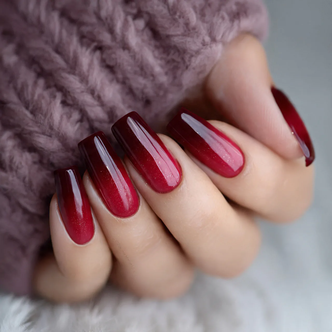 maroon ombr nails with berry tones nails