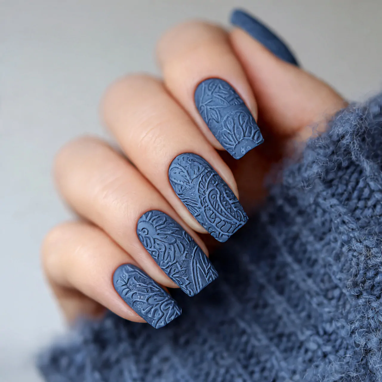 matte denim blue nails