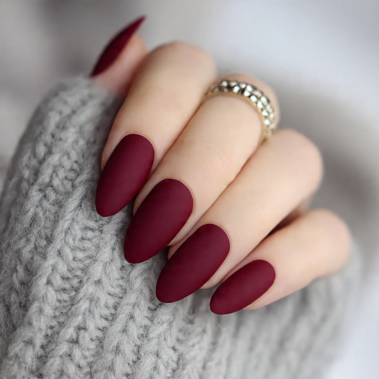 matte maroon almond nails