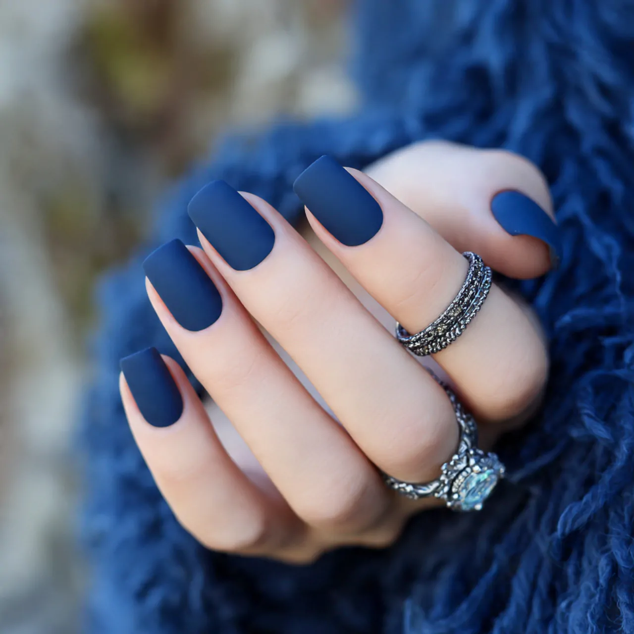 matte navy nails