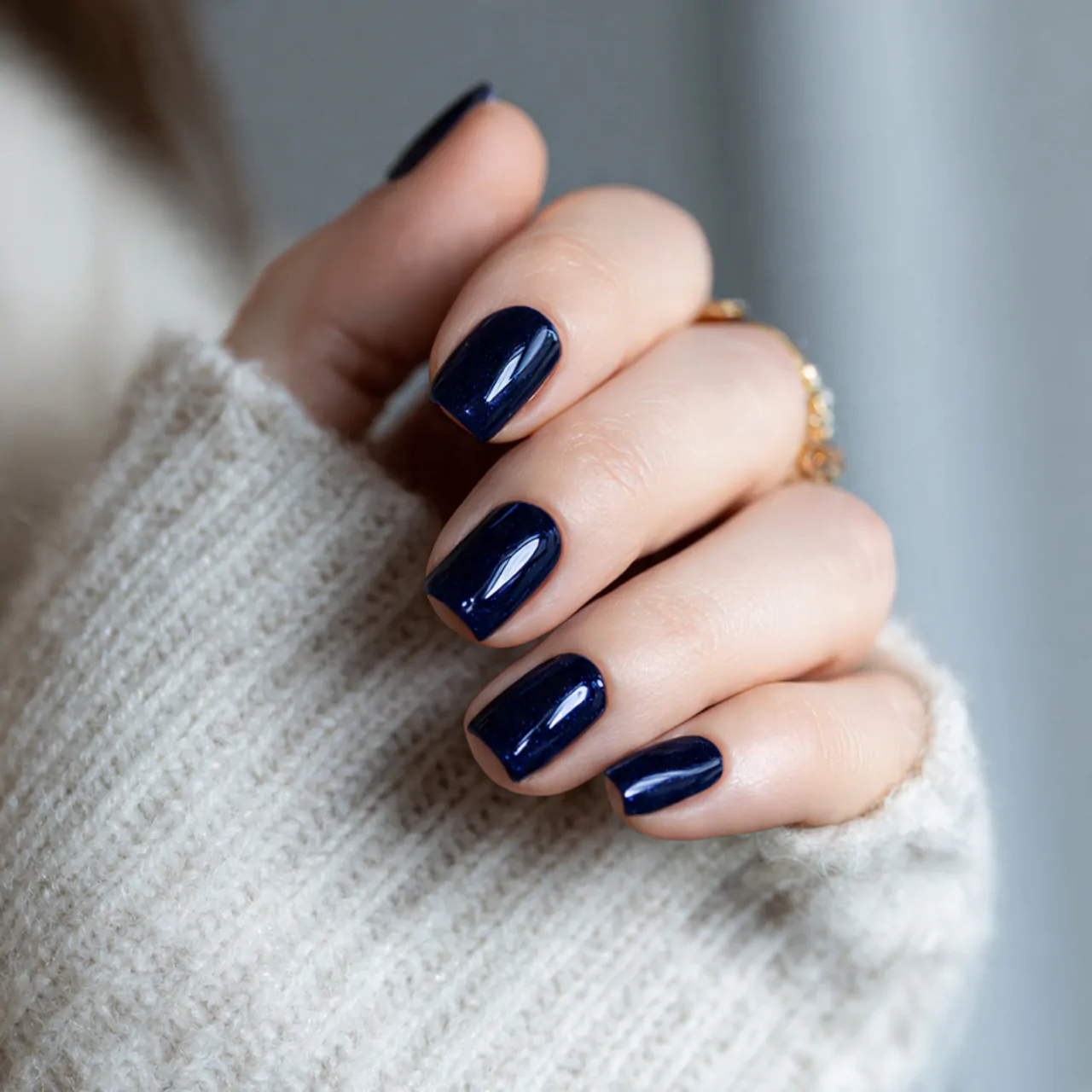 milky base with navy tips nails