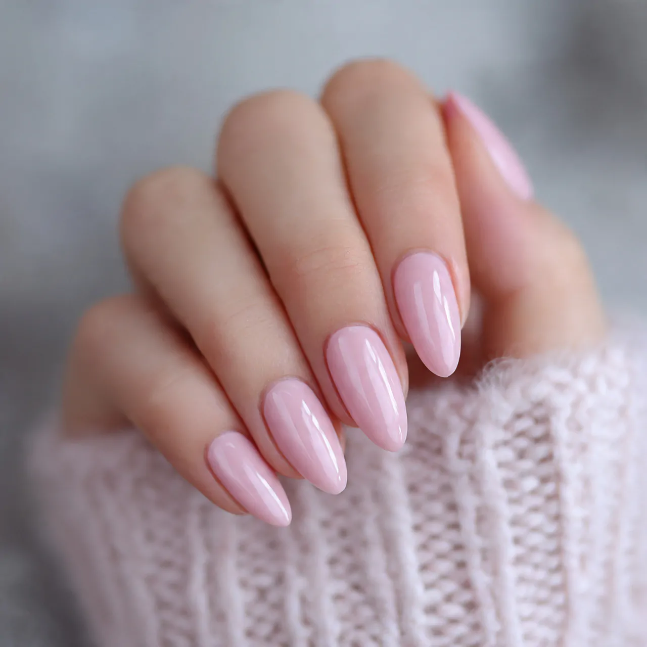 milky pink almond acrylic nails