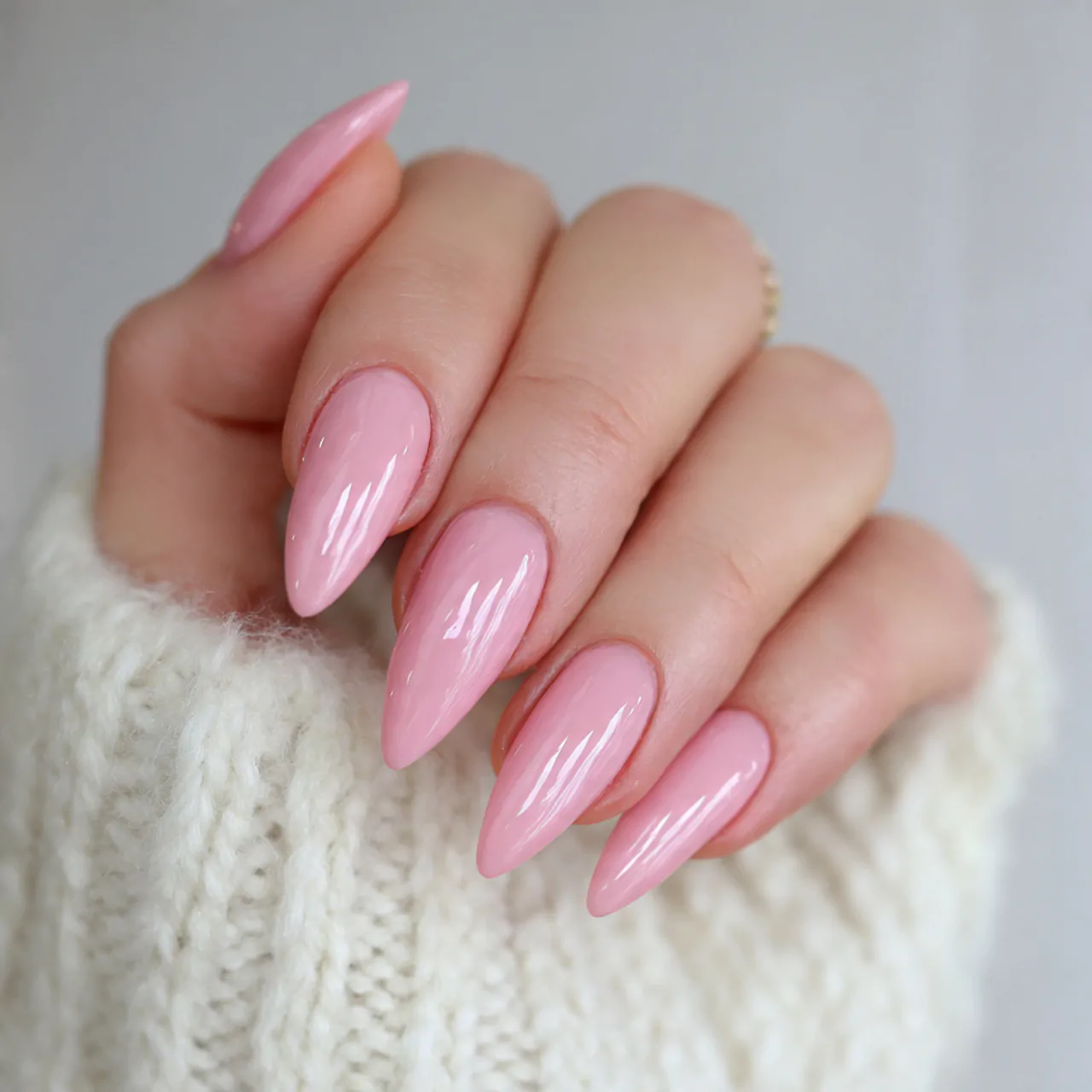 milky pink gloss acrylics nails