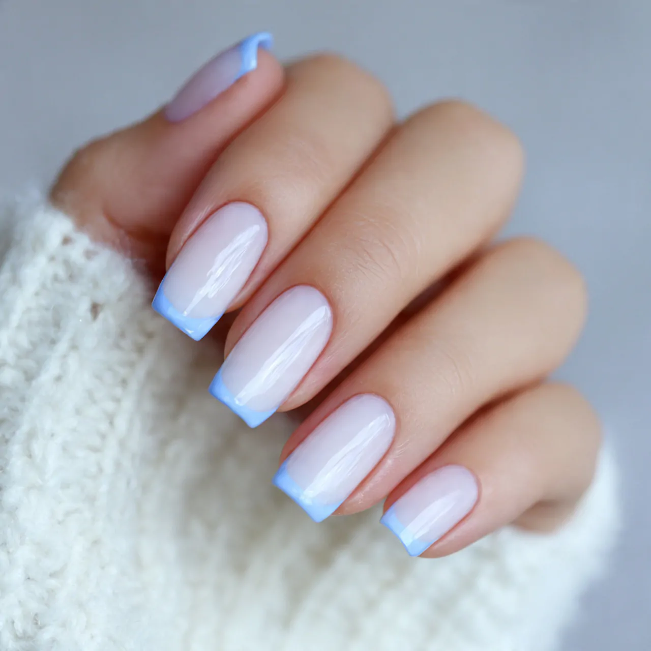 Blue and White Nails: 15 Elegant, Wearable Designs That Still Feel Fresh 1 milky white base with baby blue french tips nails