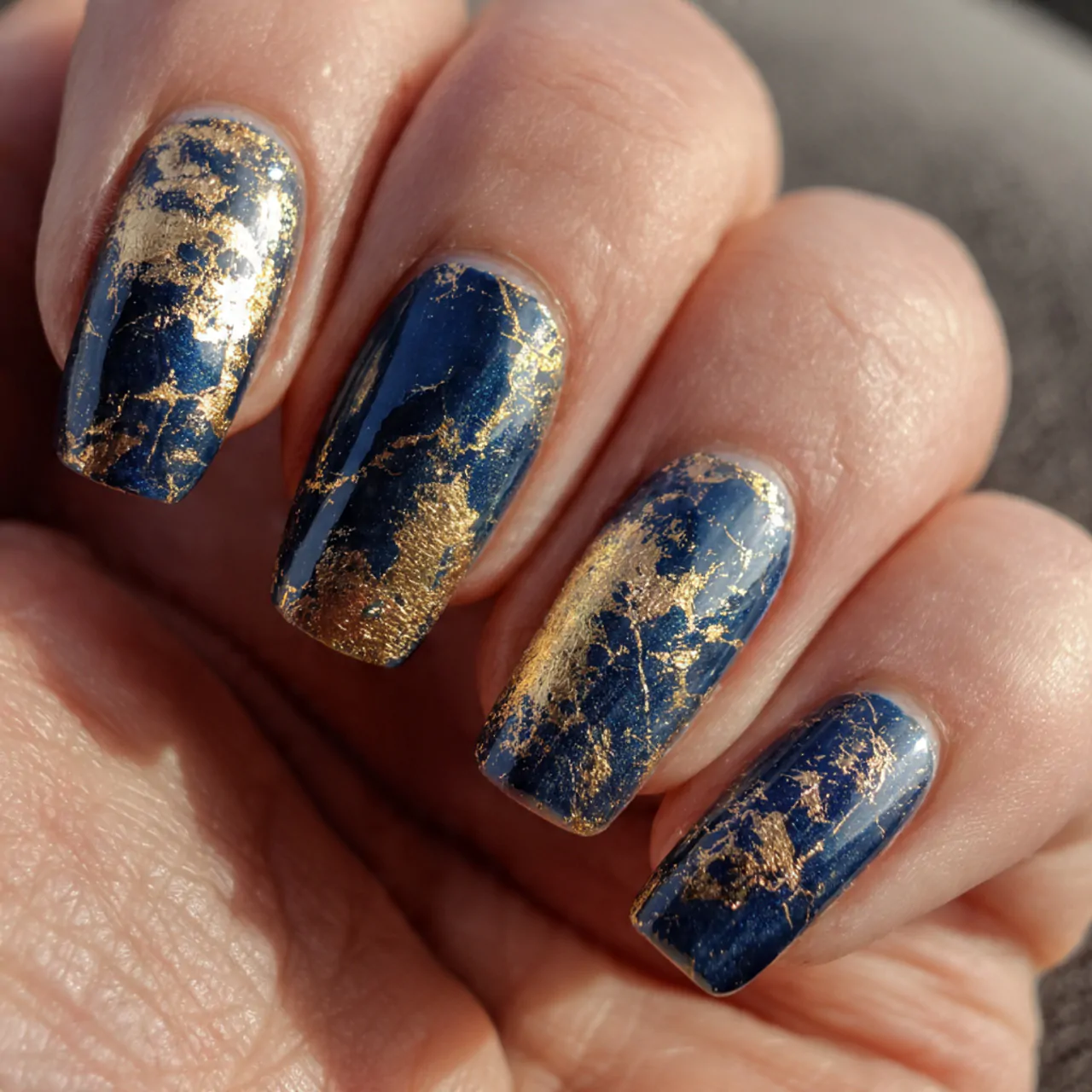 navy and gold foil nails