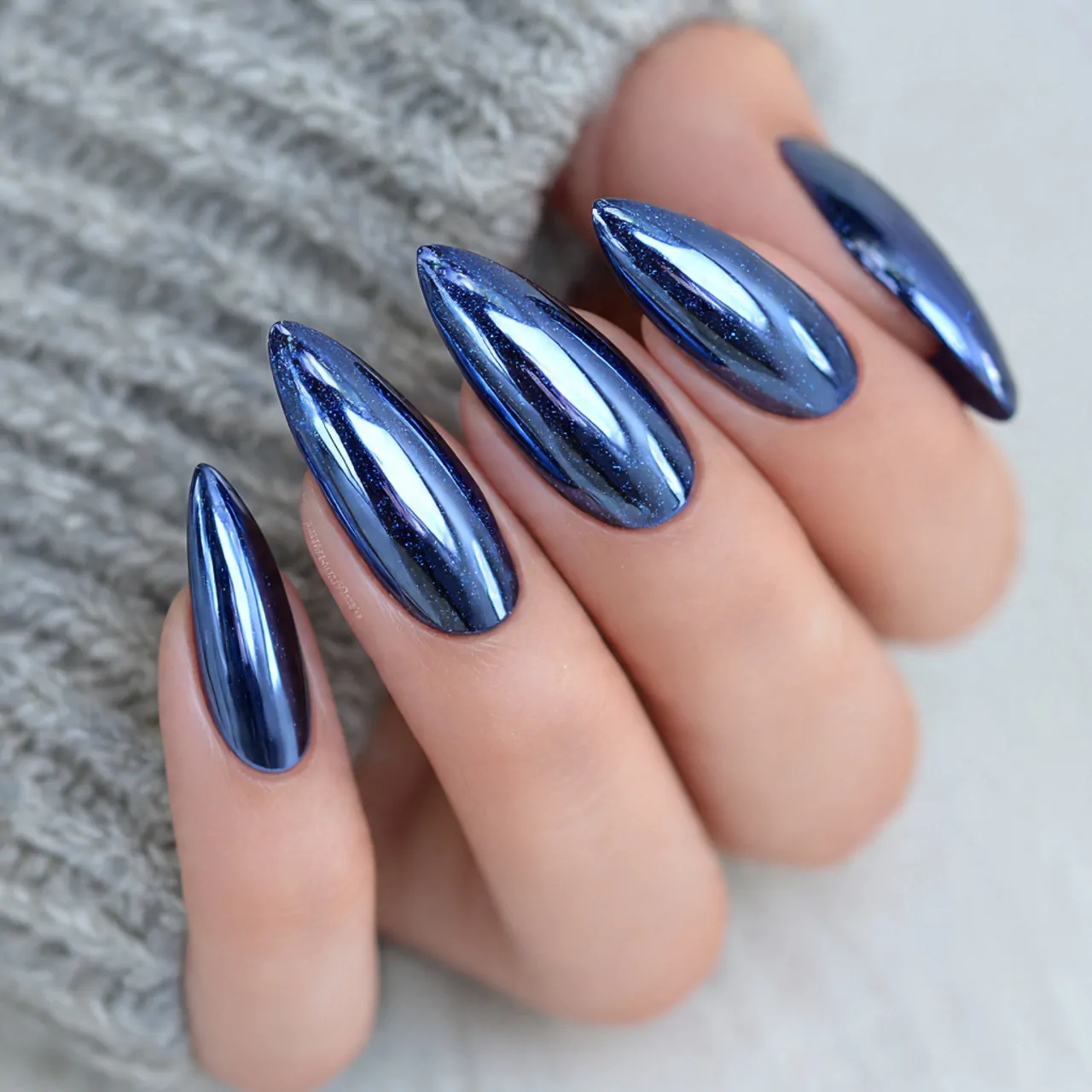 navy chrome nails