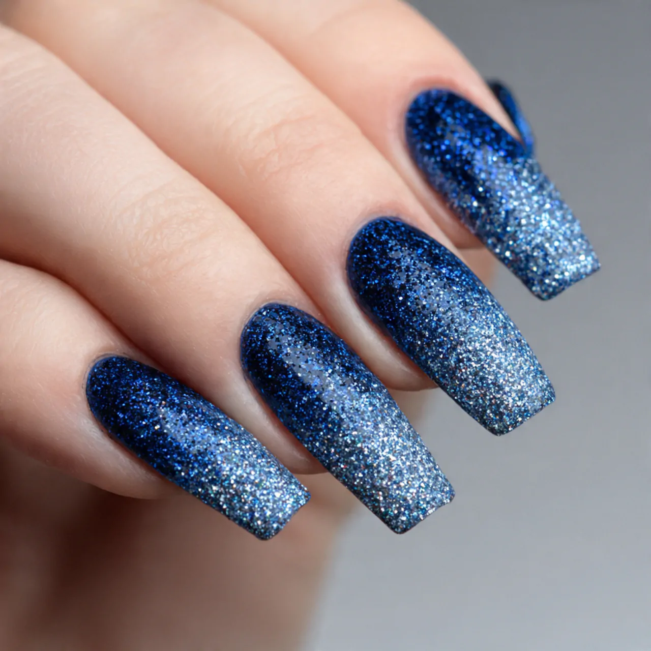 navy glitter fade nails