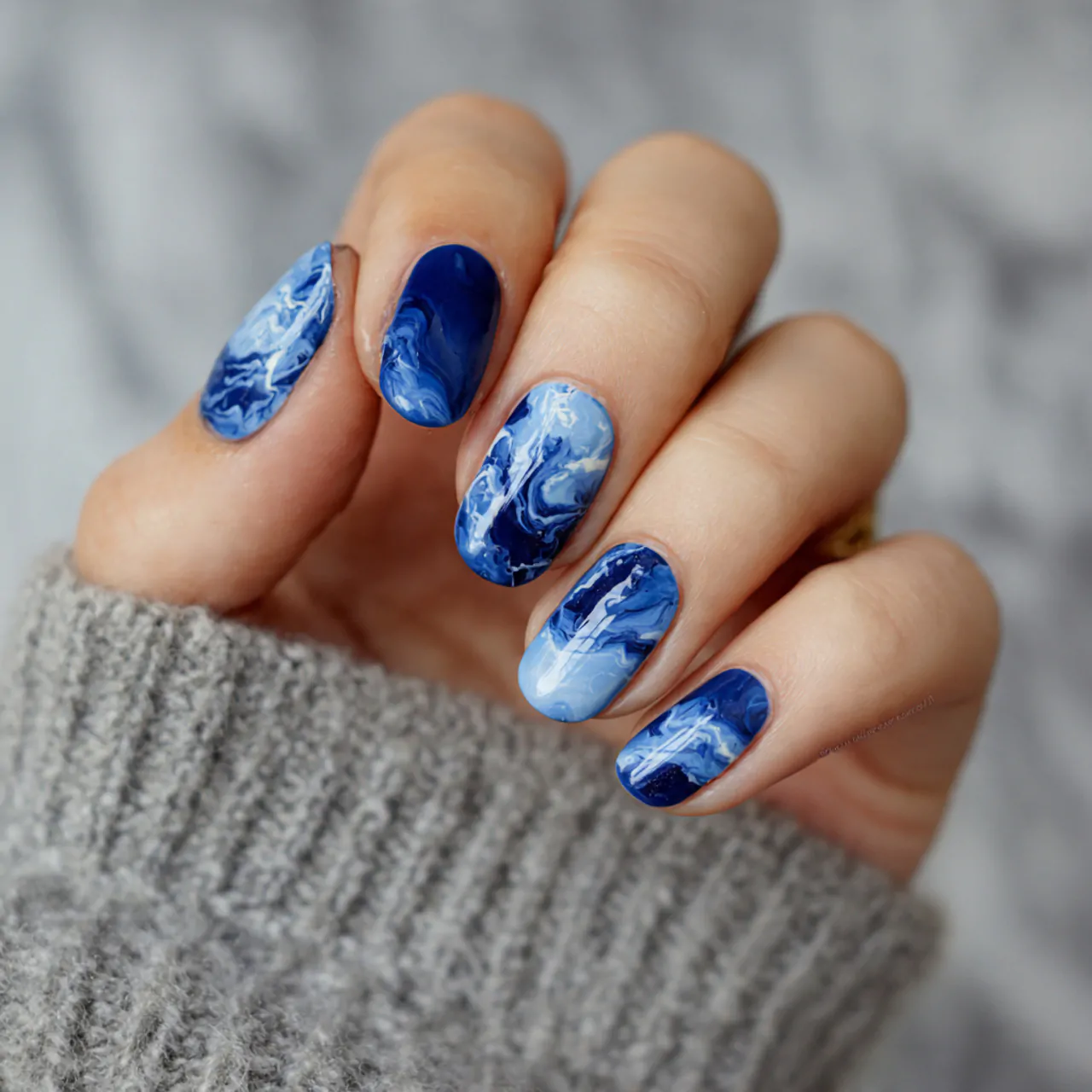 navy marble nails