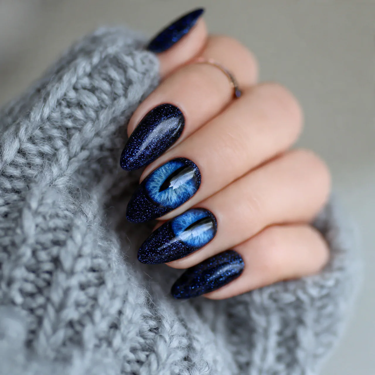 navy velvet cat eye nails