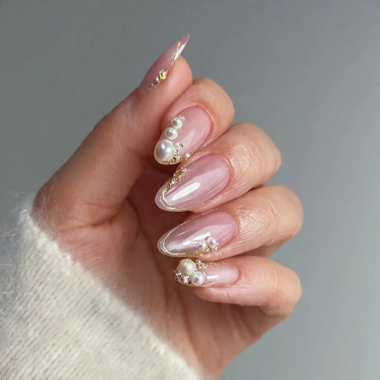 pearl accent soft nails