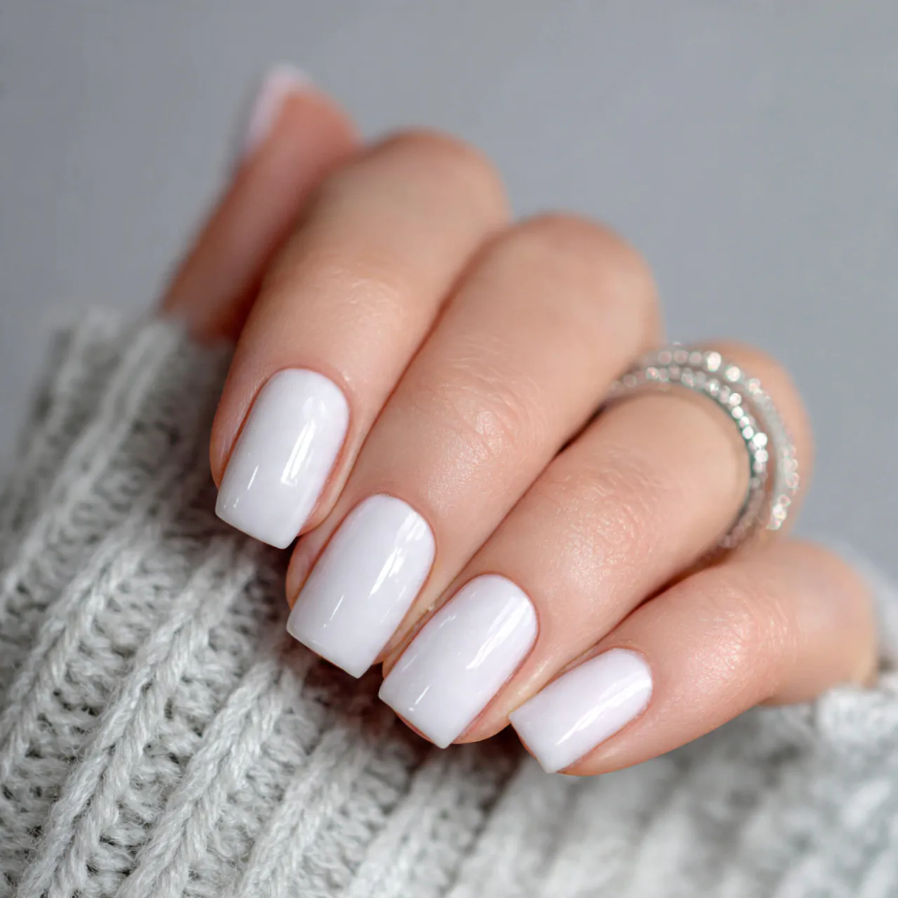 soft white glazed acrylic nails