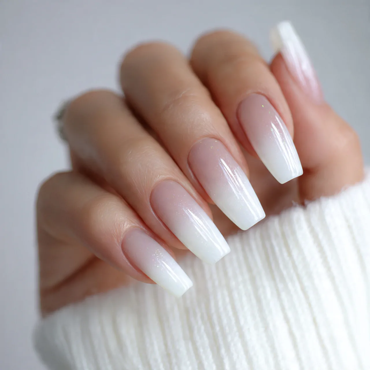 to soft white ombr acrylic nails